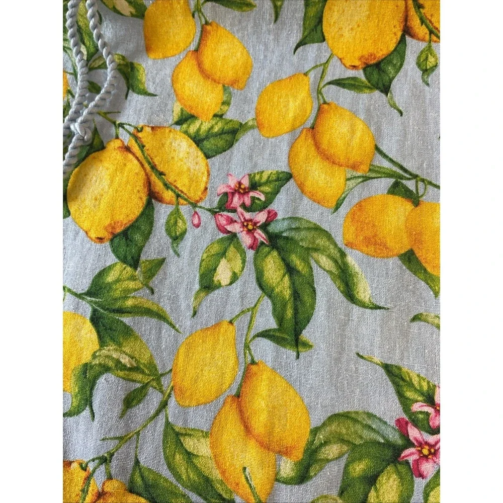 FOR CYNTHIA Lemon Print Lace Linen‎ Blend Sleeveless Dress Size L Resort Travel